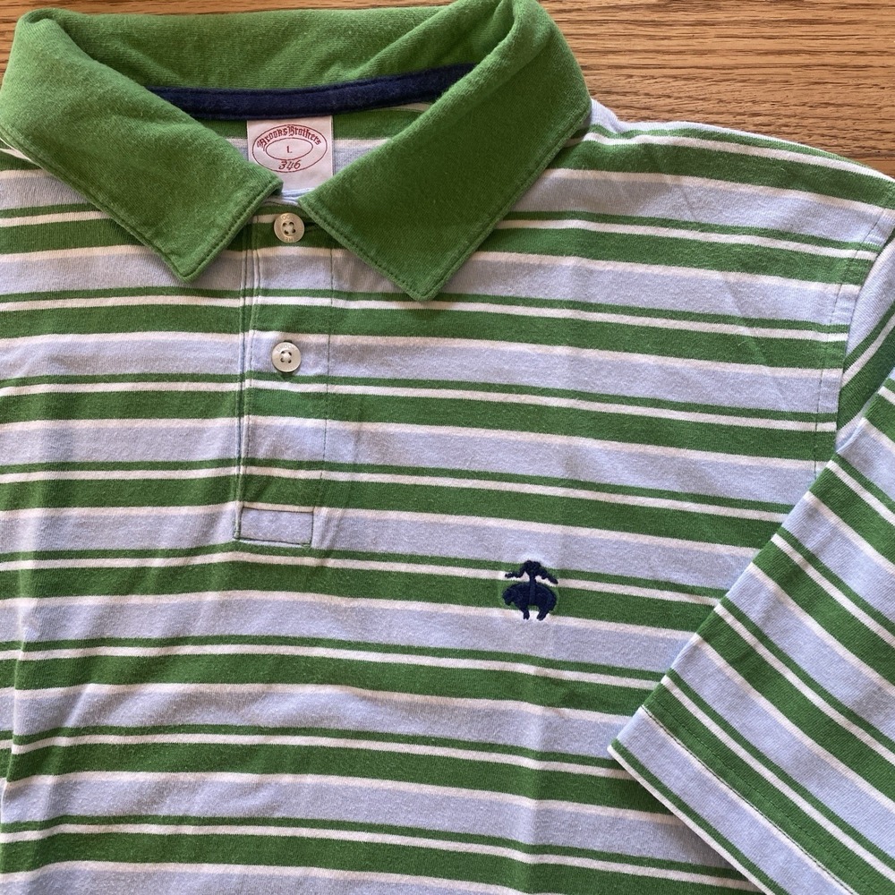 Brooks Brothers 346 Polo Shirt Mens Large Embroidered‎ Logo Striped Short Sleeve